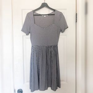 Navy blue & white pin-striped dress